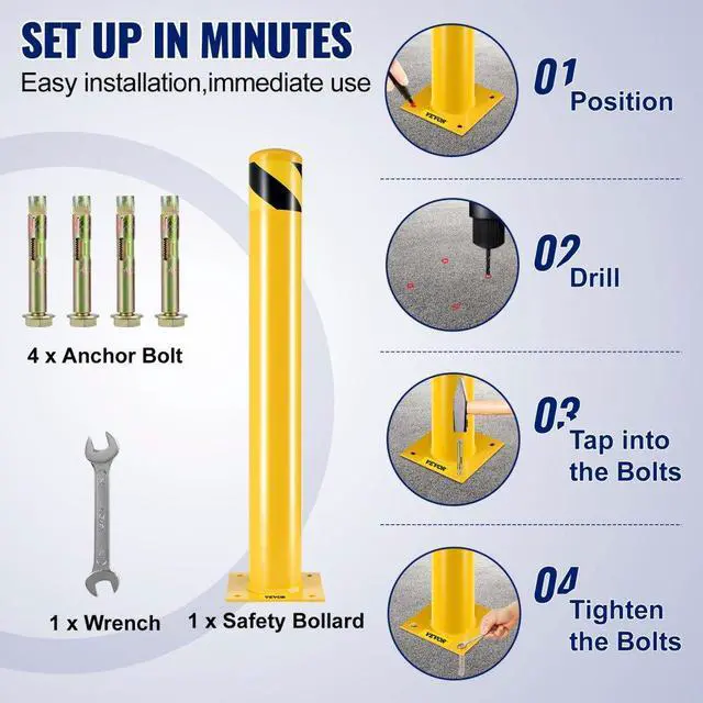 Alt view image 5 of 8 - VEVOR Safety Bollard Steel Bollard Post 36"H 4.5"D Yellow Signs Pipe Steel Barrier