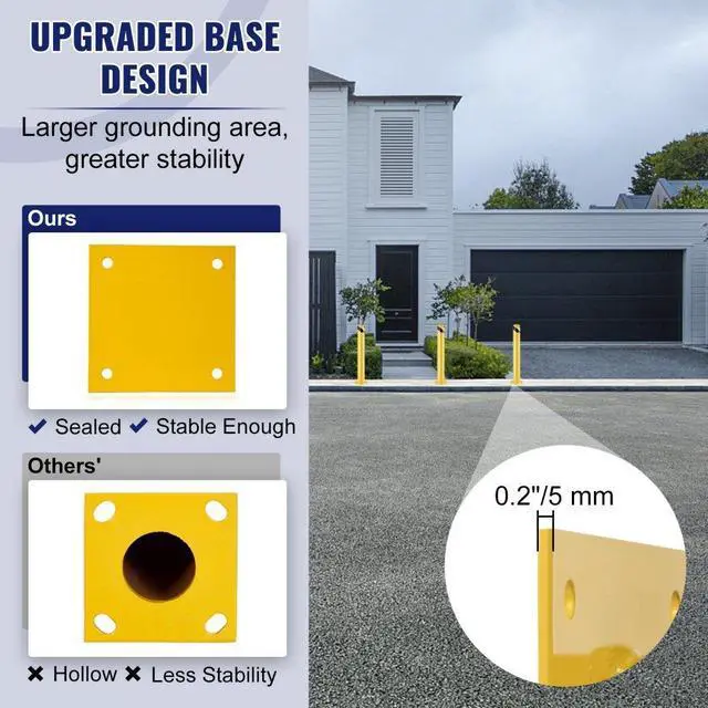 Alt view image 7 of 8 - VEVOR Safety Bollard Steel Bollard Post 36"H 4.5"D Yellow Signs Pipe Steel Barrier