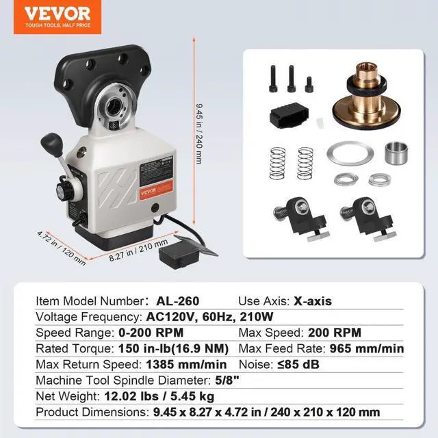 Alt view image 15 of 15 - Power Feed X-Axis 150 Lbs Torque for Bridgeport Type Milling Machines 0-200 RPM