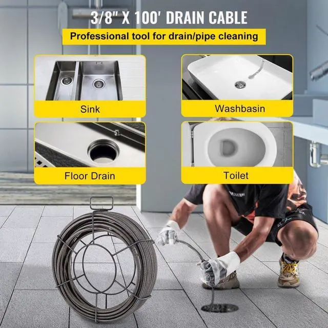 Alt view image 5 of 10 - VEVOR Drain Cable Sewer Cable 100' X 3/8'' Drain Cleaning Cable Auger Snake Pipe