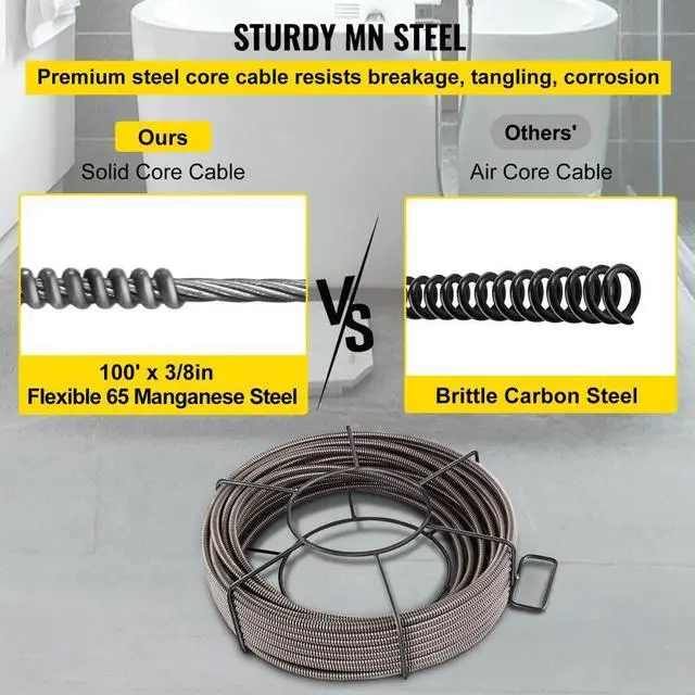 Alt view image 7 of 10 - VEVOR Drain Cable Sewer Cable 100' X 3/8'' Drain Cleaning Cable Auger Snake Pipe