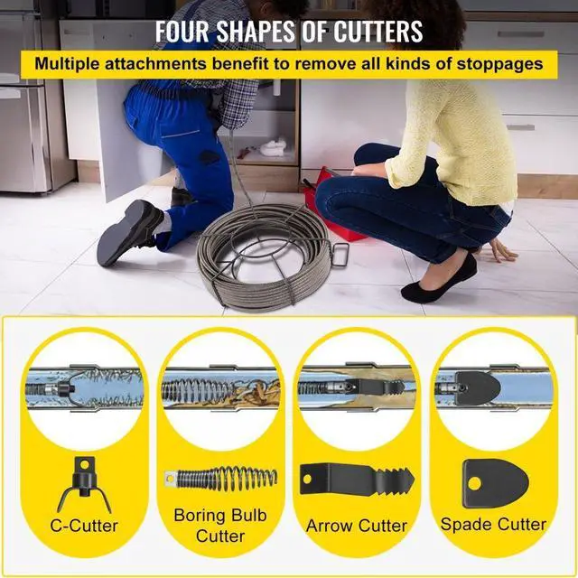 Alt view image 8 of 10 - VEVOR Drain Cable Sewer Cable 100' X 3/8'' Drain Cleaning Cable Auger Snake Pipe