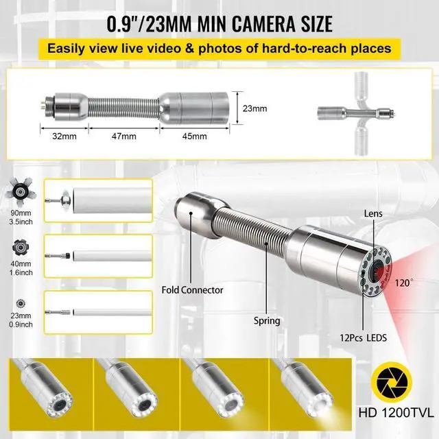 Alt view image 6 of 9 - VEVOR 150ft Pipe Inspection Camera HD 1200 TVL Drain Sewer Camera 9 in. LCD Monitor