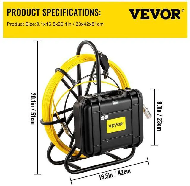 Alt view image 9 of 9 - VEVOR 150ft Pipe Inspection Camera HD 1200 TVL Drain Sewer Camera 9 in. LCD Monitor