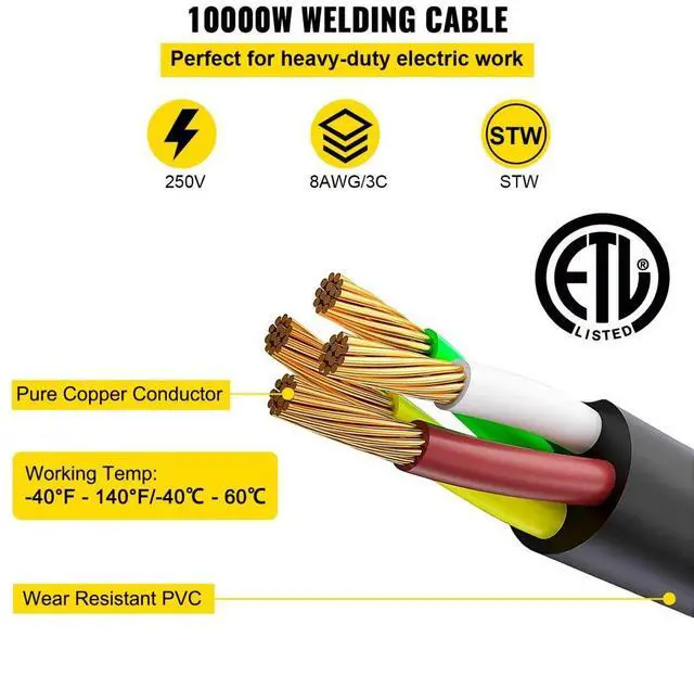 Alt view image 5 of 9 - VEVOR 25ft 50a 8/3 Welder Extension Cord 6-50p/6-50r -40°c To 90°c Outdoor Popular