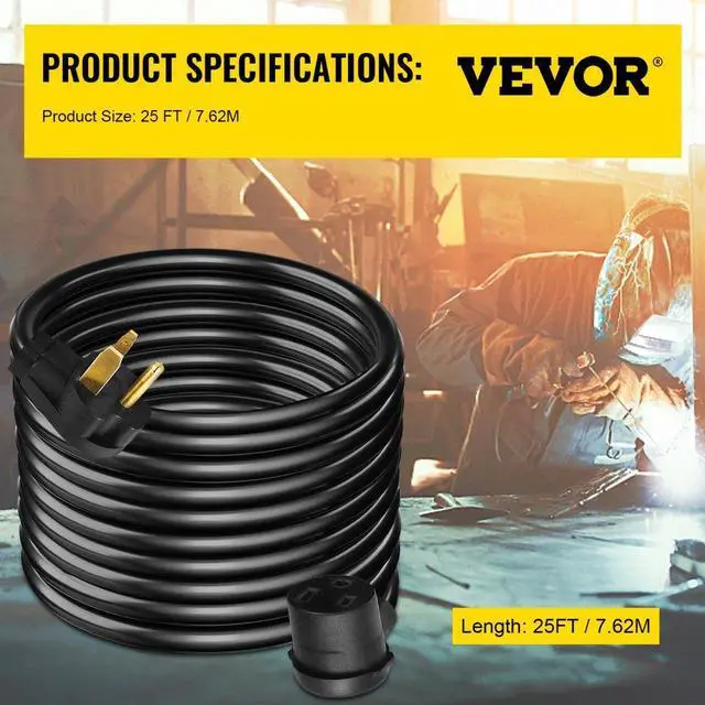 Alt view image 9 of 9 - VEVOR 25ft 50a 8/3 Welder Extension Cord 6-50p/6-50r -40°c To 90°c Outdoor Popular