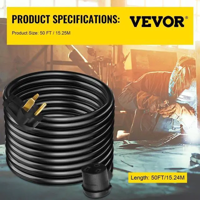 Alt view image 10 of 10 - VEVOR Welding Extension Cord 50 Amp 50 Ft 8/3 Mig Tig Plasma (50a 8awg)