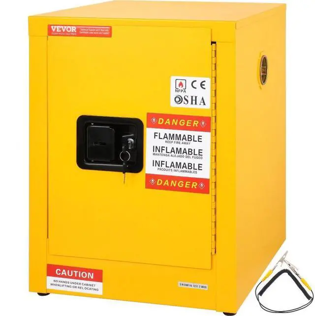 Alt view image 2 of 8 - VEVOR 12 Gallon Yellow Safety Storage Cabinet For Flammable Liquid Leak-proof Manual Close