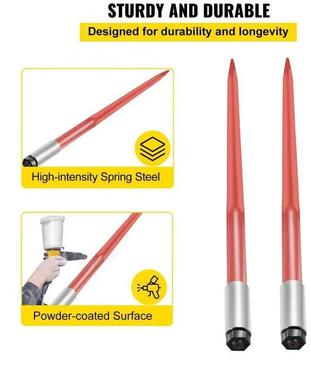 Alt view image 4 of 8 - VEVOR 2pcs 43" Square Hay Bale Spear 3000lbs Capacity Red Spike Fork 1 3/4" Wide