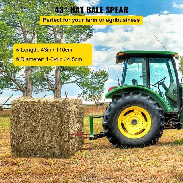 Alt view image 3 of 8 - VEVOR 2pcs 43" Square Hay Bale Spear 3000lbs Capacity Red Spike Fork 1 3/4" Wide