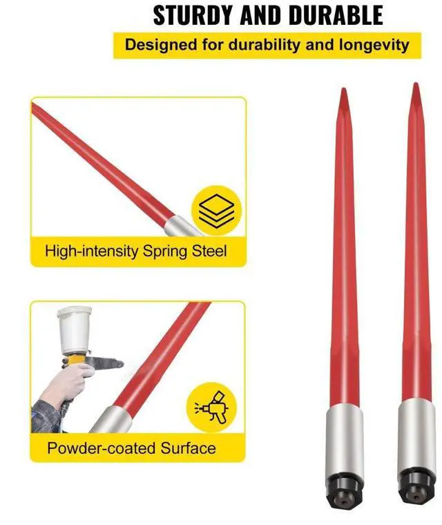 Alt view image 5 of 9 - VEVOR 2PCS 39" 3000 lbs Hay Spears Nut Sleeve Bale Spike Fork Tine pair Skidsteer