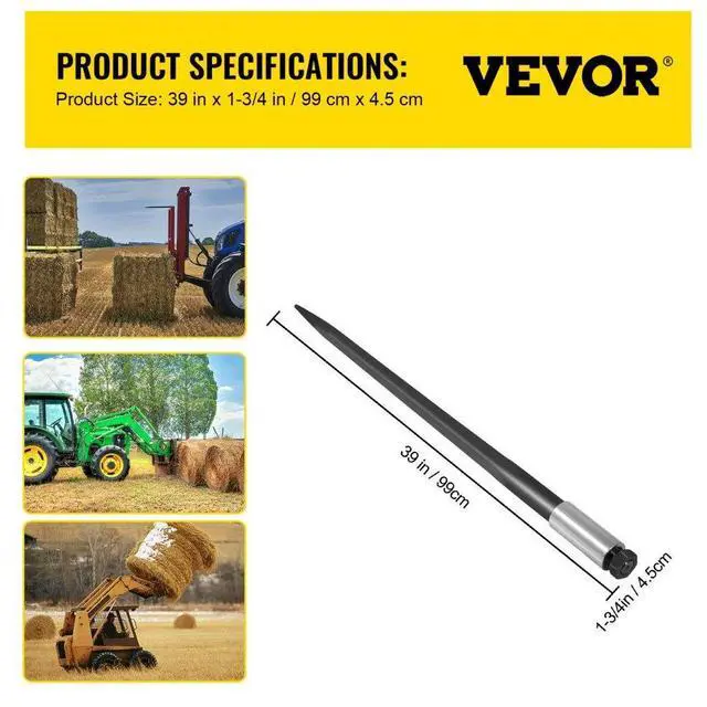 Alt view image 8 of 8 - VEVOR 39" 3600 lbs Capacity Square Hay Bale Spear Heavy Duty Black Tach Bobcat
