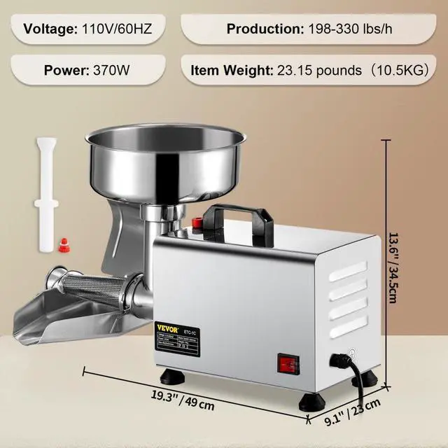 Alt view image 8 of 8 - VEVOR Electric Tomato Strainer Tomato Milling Machine Stainless Steel Tomato Grinder