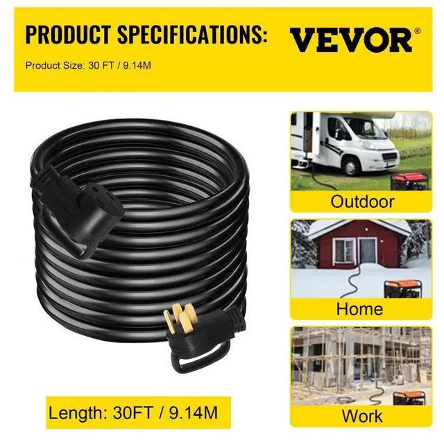 Alt view image 9 of 9 - VEVOR 30 Foot 50 Amp Rv Extension Cord Power Supply Cable 6 Awg For Motorhome Camper
