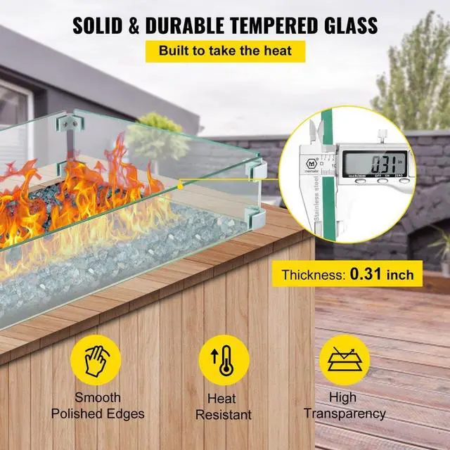 Alt view image 8 of 12 - VEVOR Fire Pit Wind Flame Guard 30 X 13.6 Windscreen Fencing Tempered Glass 8 Mm