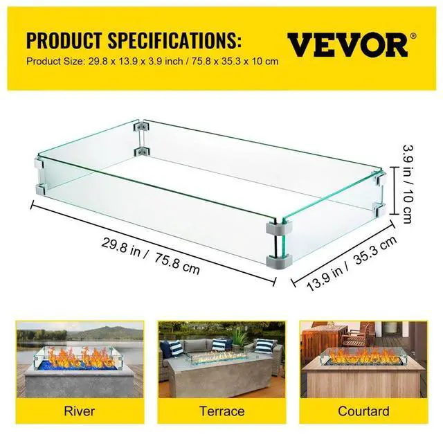 Alt view image 12 of 12 - VEVOR Fire Pit Wind Flame Guard 30 X 13.6 Windscreen Fencing Tempered Glass 8 Mm