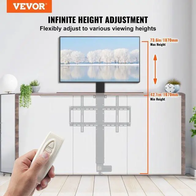 Alt view image 2 of 7 - VEVOR Motorized TV Lift Stroke Length 31 Inches Motorized TV Mount Fit for Max.60 Inch TV Lift with Remote Control Height Adjustable 42-73 Inch,Load Capacity 132 Lbs