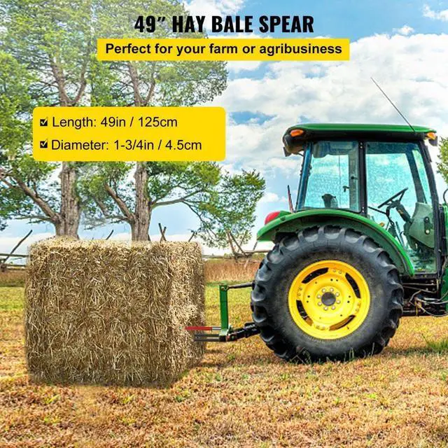 Alt view image 3 of 8 - VEVOR 49" 3000 lbs Hay Bale Spear & 2 Stabilizers Tach Bobcat Conus 2 Spike Skid