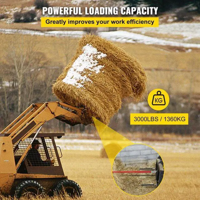 Alt view image 5 of 8 - VEVOR 49" 3000 lbs Hay Bale Spear & 2 Stabilizers Tach Bobcat Conus 2 Spike Skid