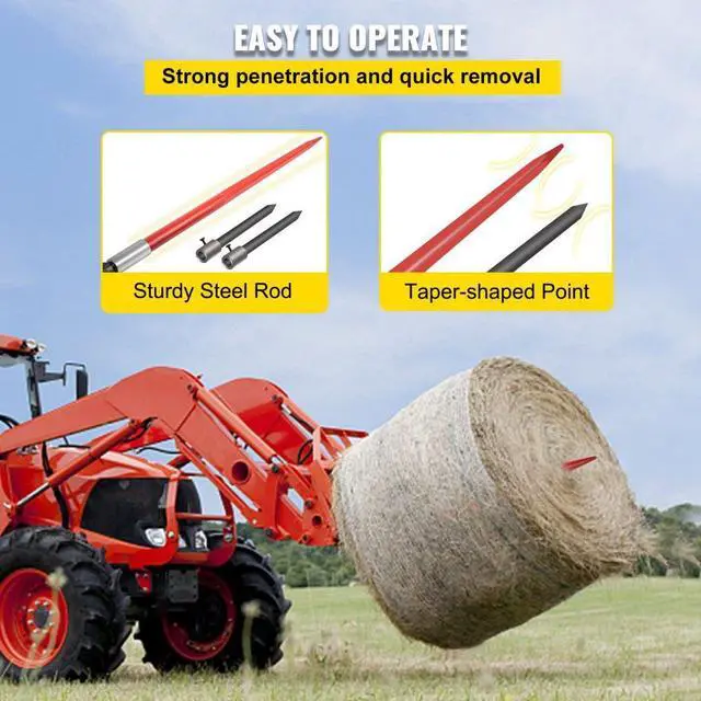 Alt view image 7 of 8 - VEVOR 49" 3000 lbs Hay Bale Spear & 2 Stabilizers Tach Bobcat Conus 2 Spike Skid