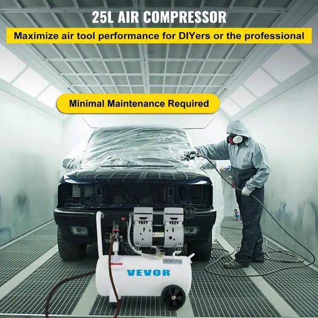 Alt view image 3 of 8 - VEVOR Oil Free Air Compressor Air Inflator 750W w/6.6 Gallon Tank Ultra Quiet