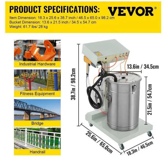 Alt view image 8 of 8 - VEVOR Powder Coating System Machine W/ Tank Spray Paint System 550g/min Wx-101 Diy
