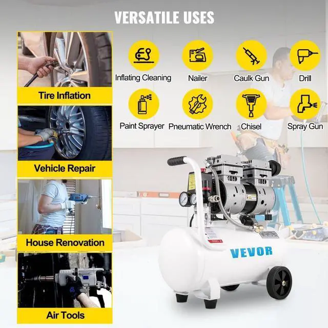 Alt view image 7 of 8 - VEVOR Oil Free Air Compressor Air Inflator 750W w/6.6 Gallon Tank Ultra Quiet