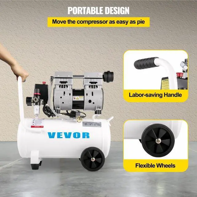Alt view image 6 of 8 - VEVOR Oil Free Air Compressor Air Inflator 750W w/6.6 Gallon Tank Ultra Quiet