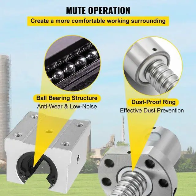 Alt view image 7 of 8 - VEVOR Us Sbr20 Linear Rail Set+3 Ball Screw Rm1605-350/650/1050+bk/bf12+coupler Cnc