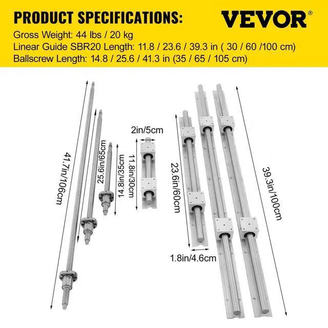 Alt view image 8 of 8 - VEVOR Us Sbr20 Linear Rail Set+3 Ball Screw Rm1605-350/650/1050+bk/bf12+coupler Cnc