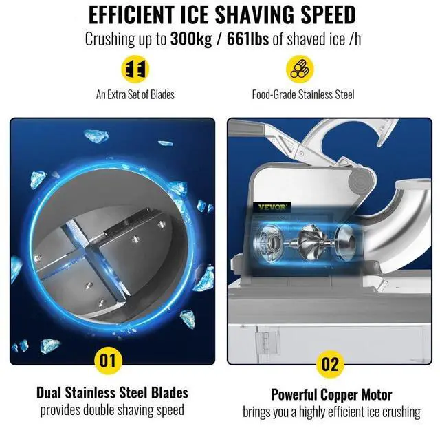 Alt view image 4 of 8 - VEVOR Commercial Snow Cone Machine Ice Shaver Ice Crusher Ice Blender Dual Blades Etl