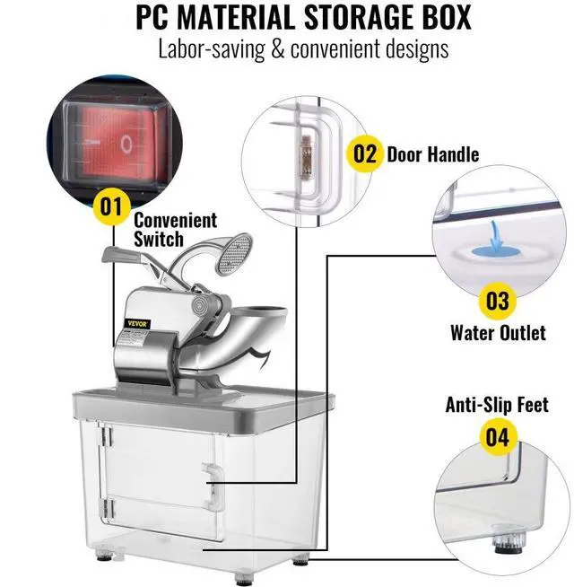 Alt view image 6 of 8 - VEVOR Commercial Snow Cone Machine Ice Shaver Ice Crusher Ice Blender Dual Blades Etl