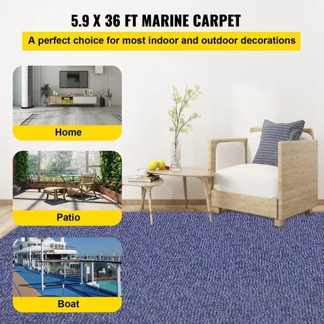 Alt view image 4 of 9 - VEVOR Bass Boat Carpet 32 Oz Cutpile Marine Carpet In/outdoor Rug For Patio Deck 6x36'