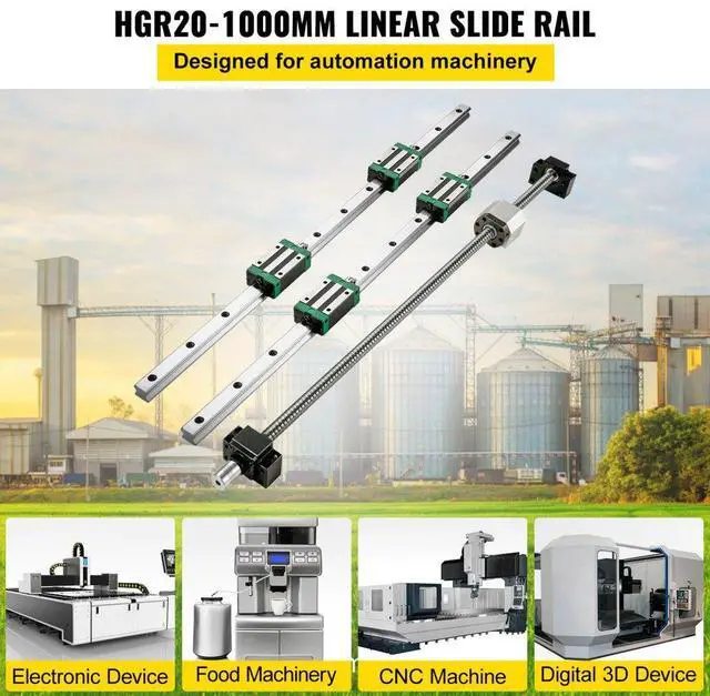 Alt view image 3 of 8 - VEVOR Linear Guide Rail 2PCS HGR20-1000mm +4 Slide Blocks RM1605 BF/BK12 Nut CNC