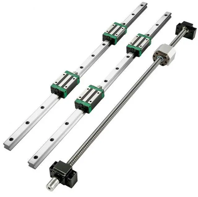 Alt view image 2 of 8 - VEVOR Linear Guide Rail 2PCS HGR20-1000mm +4 Slide Blocks RM1605 BF/BK12 Nut CNC