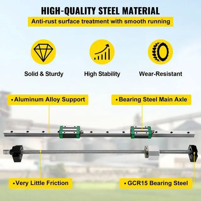 Alt view image 4 of 8 - VEVOR Linear Guide Rail 2PCS HGR20-1000mm +4 Slide Blocks RM1605 BF/BK12 Nut CNC