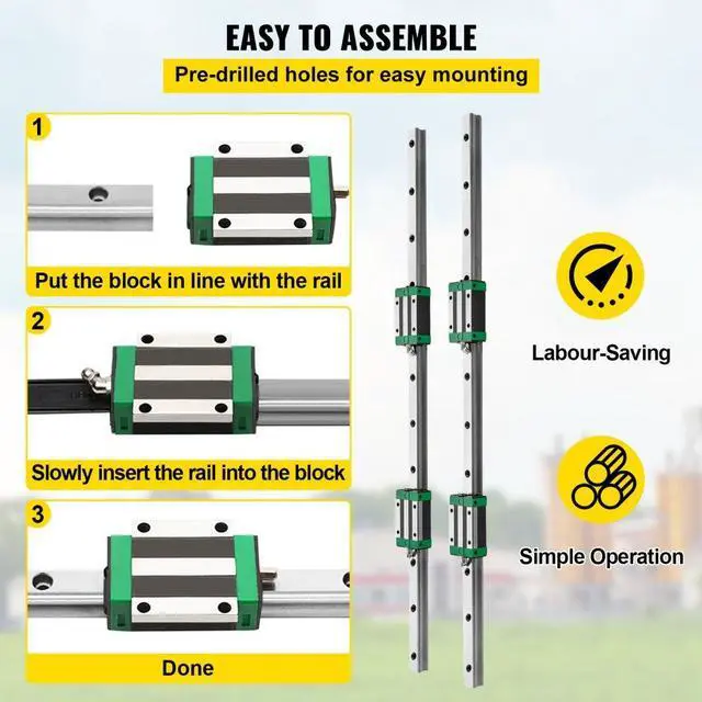 Alt view image 6 of 8 - VEVOR Linear Guide Rail 2PCS HGR20-1000mm +4 Slide Blocks RM1605 BF/BK12 Nut CNC