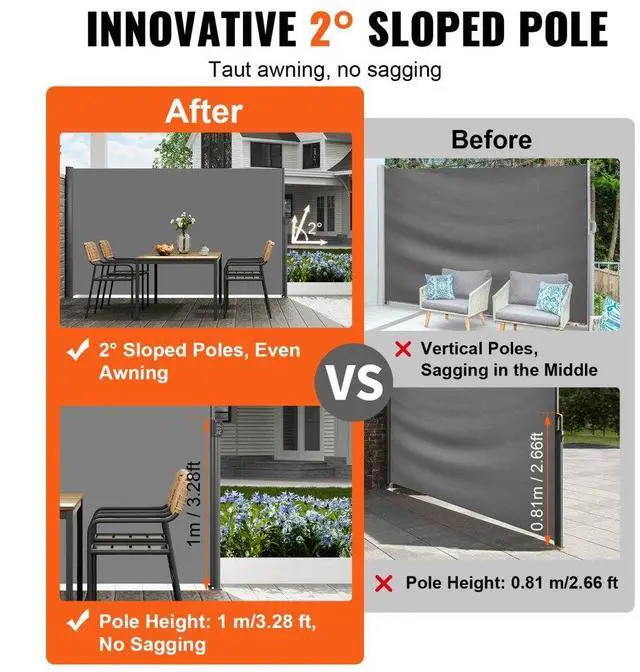 Alt view image 4 of 8 - VEVOR Retractable Side Awning Patio Screen Retractable Fence 63x118inch Privacy Screen