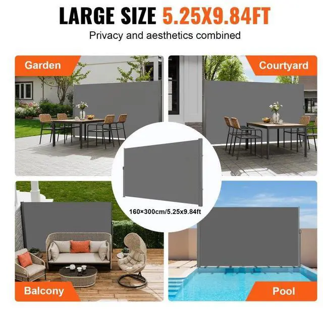Alt view image 7 of 8 - VEVOR Retractable Side Awning Patio Screen Retractable Fence 63x118inch Privacy Screen
