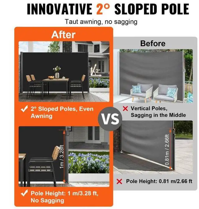 Alt view image 4 of 8 - VEVOR Retractable Side Awning Patio Screen Retractable Fence 71x118inch Privacy Screen