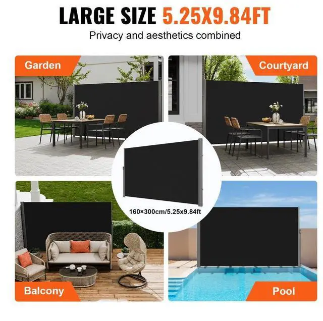 Alt view image 7 of 8 - VEVOR Retractable Side Awning Patio Screen Retractable Fence 71x118inch Privacy Screen
