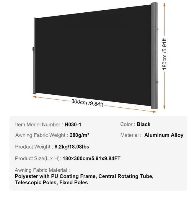 Alt view image 8 of 8 - VEVOR Retractable Side Awning Patio Screen Retractable Fence 71x118inch Privacy Screen