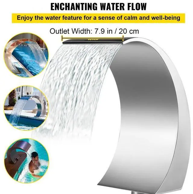 Alt view image 6 of 8 - VEVOR Pool Waterfall Fountain Stainless Steel 20cm X 40cm For Pool Garden Outdoor
