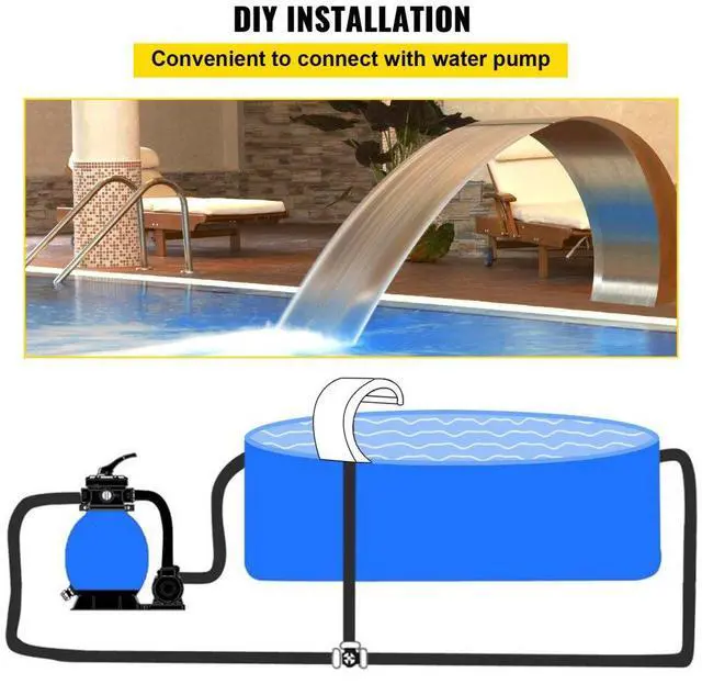 Alt view image 7 of 8 - VEVOR Pool Waterfall Fountain Stainless Steel 20cm X 40cm For Pool Garden Outdoor