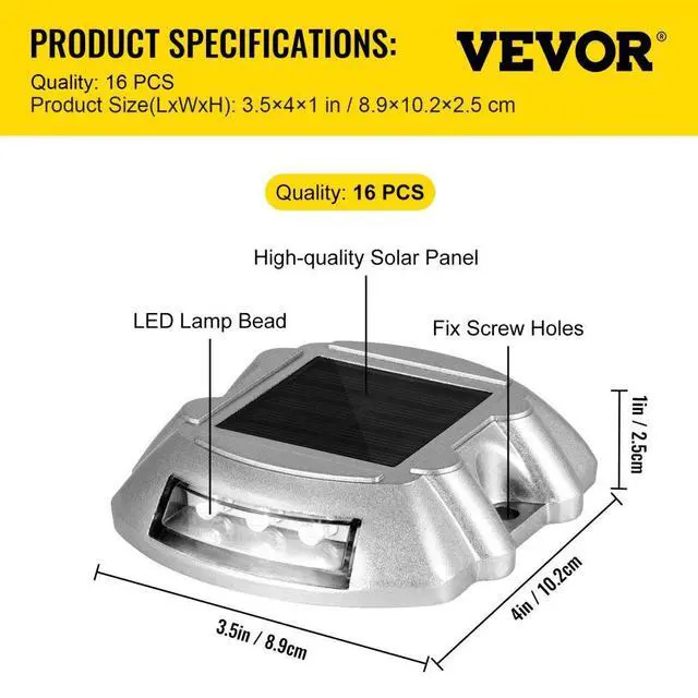 Alt view image 8 of 8 - VEVOR Solar Led Pathway Driveway Lights Waterproof Road Decoration Casting Aluminum