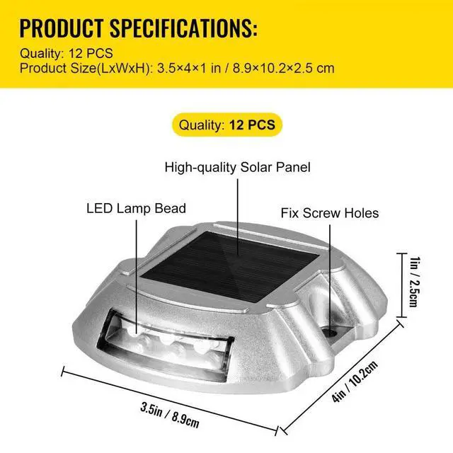 Alt view image 9 of 9 - VEVOR Driveway Lights, Solar Dock Lights 12-pack, Pathway Lights With Switch In White