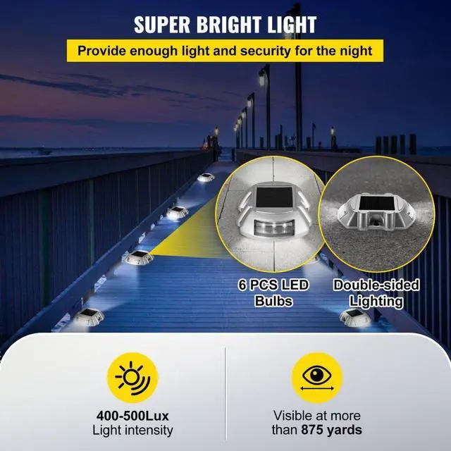 Alt view image 7 of 9 - VEVOR Driveway Lights, Solar Dock Lights 12-pack, Pathway Lights With Switch In White