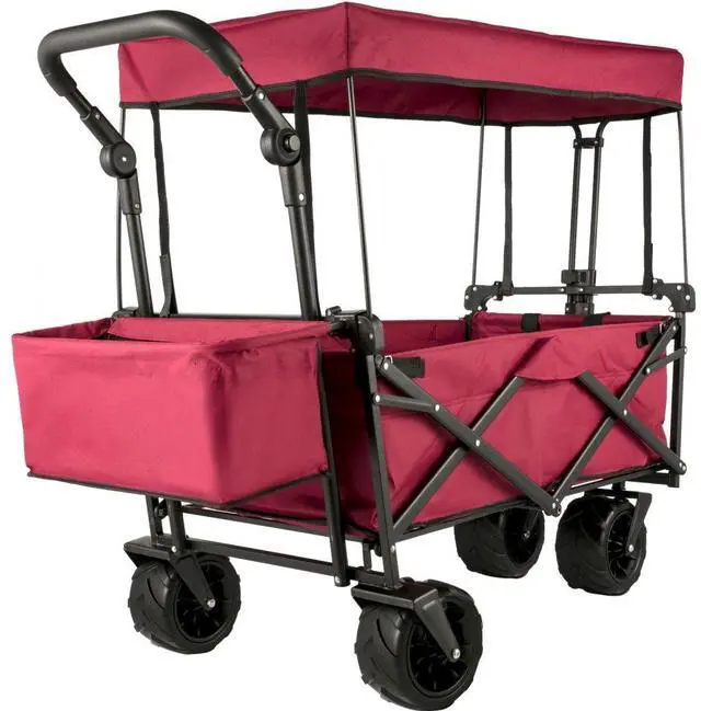 Alt view image 2 of 8 - VEVOR Folding Wagon Cart Collapsible Garden Cart w/Canopy 220lbs Big Wheels