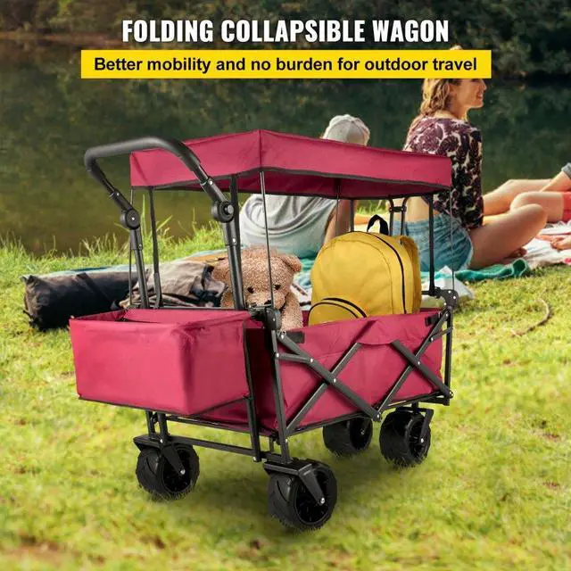 Alt view image 3 of 8 - VEVOR Folding Wagon Cart Collapsible Garden Cart w/Canopy 220lbs Big Wheels