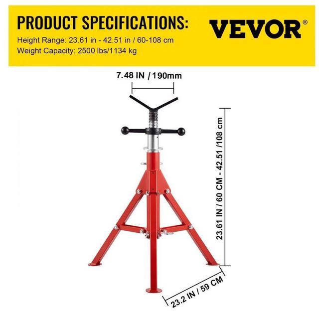 Alt view image 8 of 8 - VEVOR Pipe Jack Stand V-Head and Foldable Legs 2500LB Max. Height 42IN